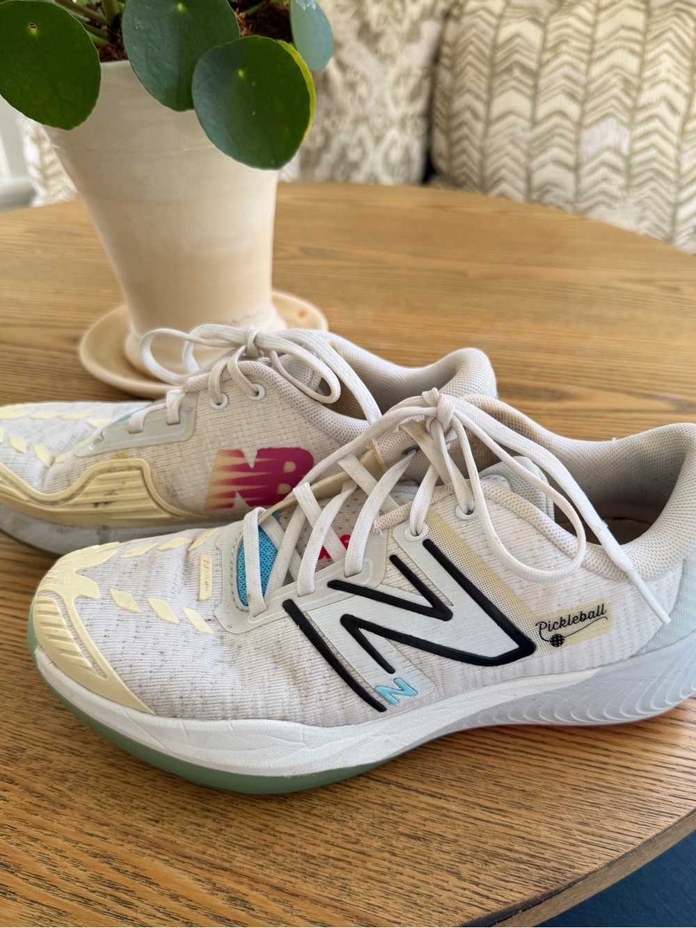 New Balance Pickleball White Sneakers with Pink & Green Accents